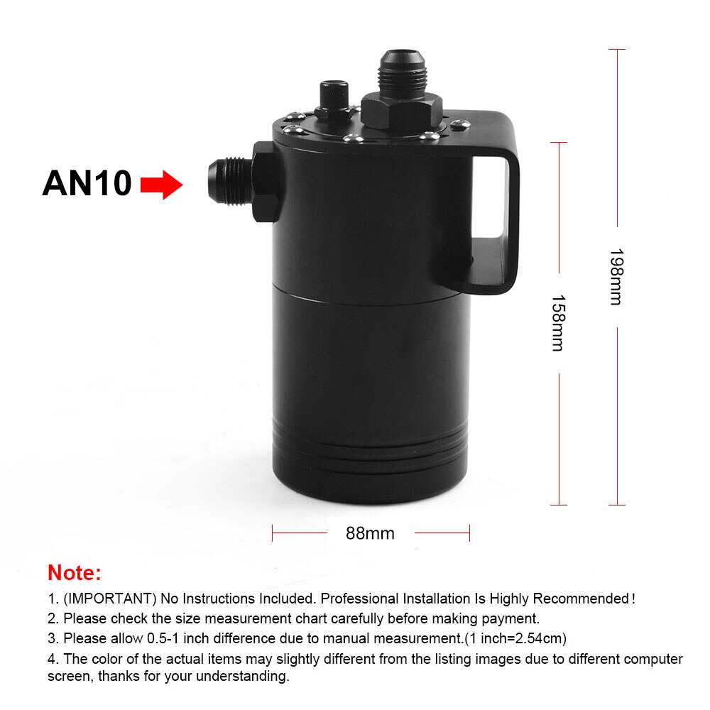 600ML Aluminum Baffled Car Oil Catch Can Tank Separator Reservoir Oil Catch Tank With AN10 Adapters