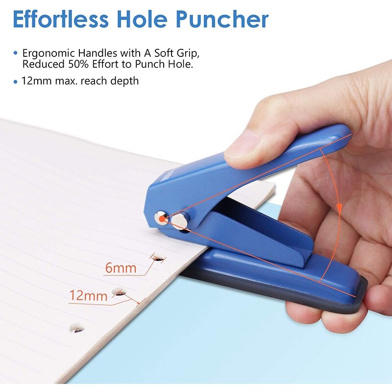 KW-TRIO Single Hole Punch,Heavy Duty Paper Hole Punch, 20 Sheet Punch Capacity, Hand Craft Hole Puncher for Paper Art Project