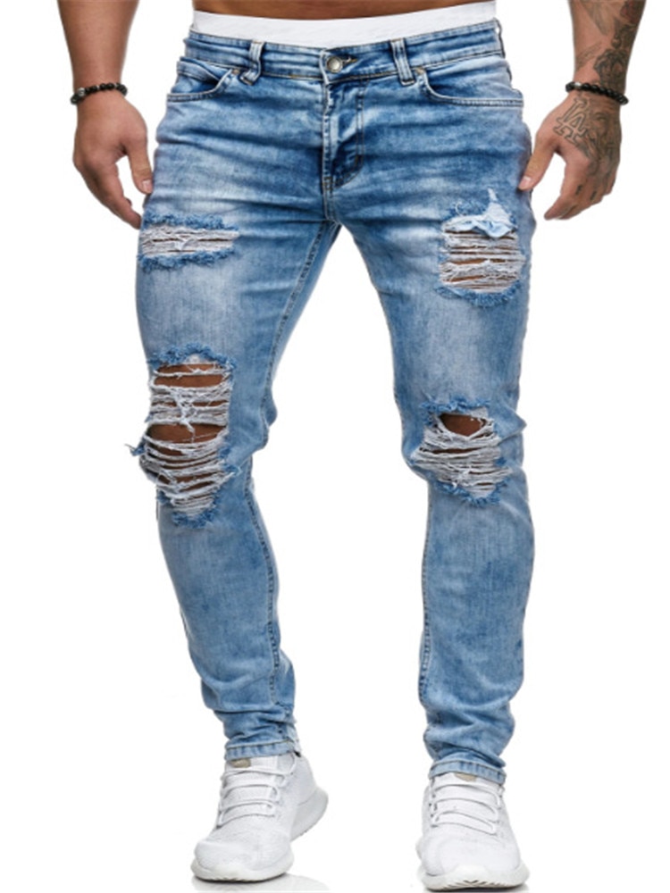 Europæiske og amerikanske mænds ripped sk jeans med lige ben 1263