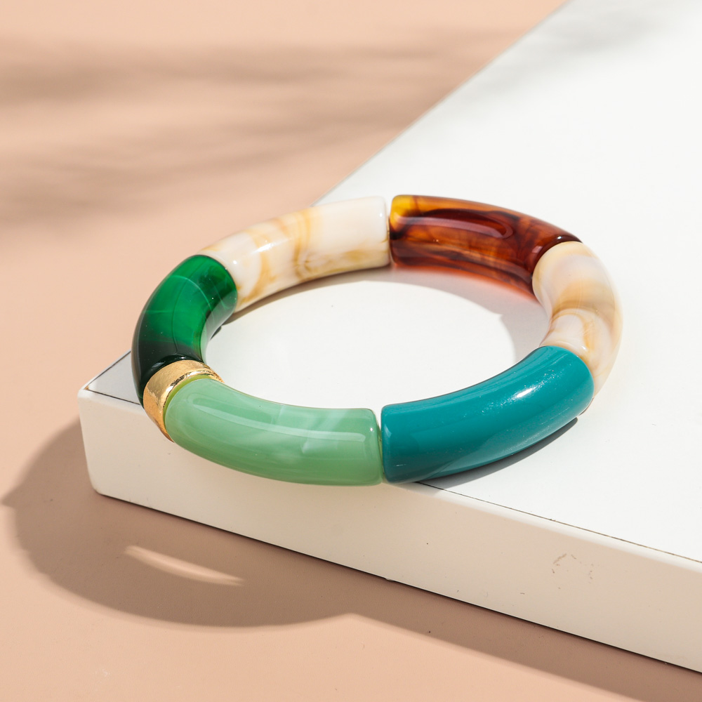 Nueva pulsera apilable de acrílico de tubo de bambú grande para mujeres y hombres, brazalete elástico con cuentas gruesas de resina colorida Vintage, joyería para parejas