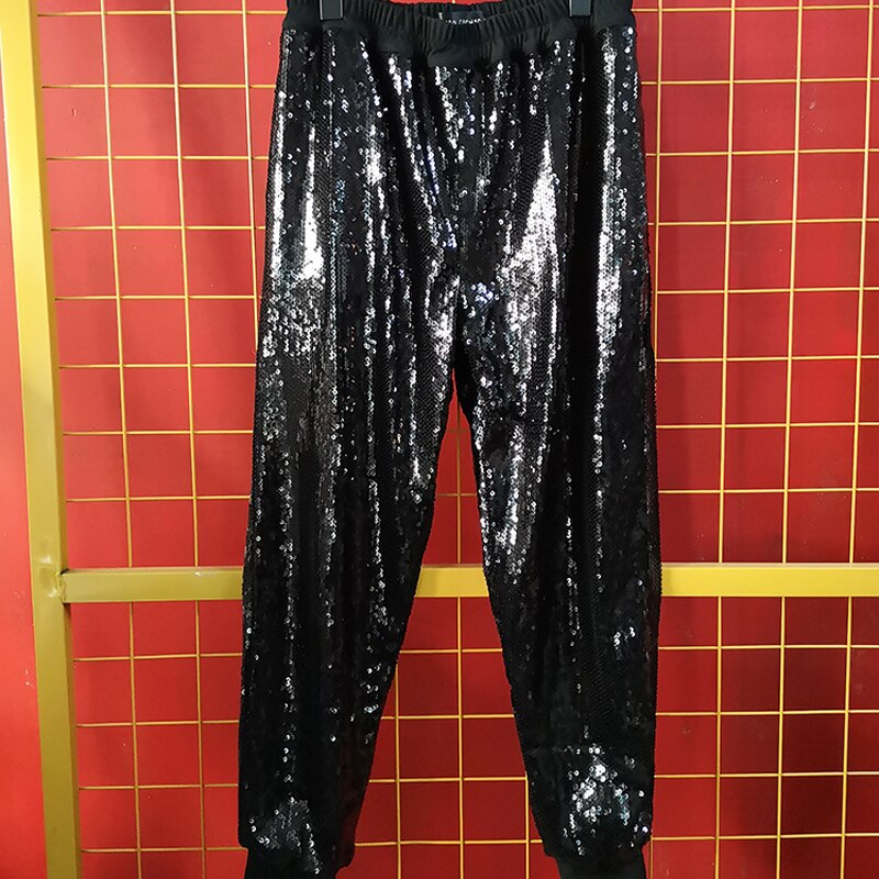 Silver Black Shiny Jazz Dance Pants Hip Hop Sreet Dance Costume Stage Wear Slack Nightclub Costume Performance Pants VDB1901