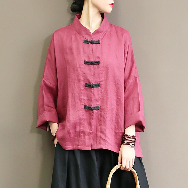 Chinese Style Clothing Women Linen Traditional Top Stand Collar Hanfu Streetwear Tang Suit Vintage Long Sleeve Jackets 12534: 2