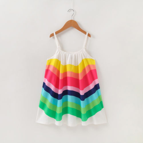 Kids Baby Meisjes Zomer Regenboog Sling Jurk Mouwloze Party Beach Jurken UK