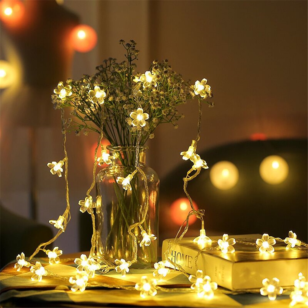 Christmas Decorations String Lights Waterproof 10/20/30leds Cherry Blossoms Peach Flower Fairy Garland for Tree Garden Fence