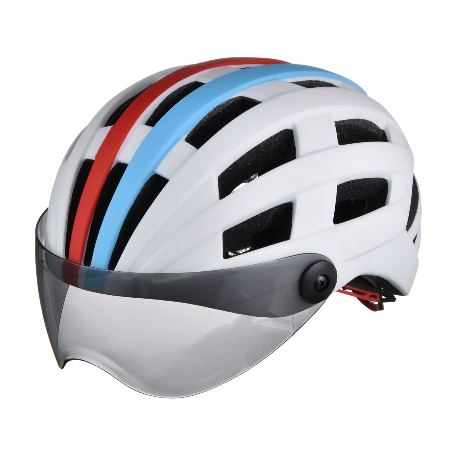 Casque de cyclisme pour hommes et femmes, avec lunettes, protection de tête de vélo, vtt: White Red Blue