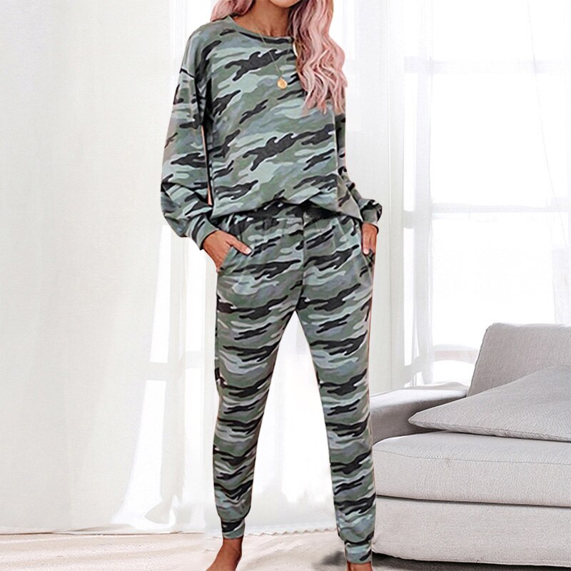 Imprimé pyjama ensemble femmes minceur ensemble de vêtements de nuit femmes pyjamas ensemble salon vêtements ensemble de nuit femmes vêtements de nuit automne: color 2 / S