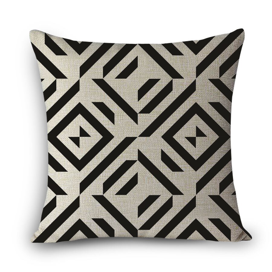 Cojines decorativos para el hogar, cubierta de asiento de lino con estampado cuadrado europeo, negro geométrico, blanco, vintage