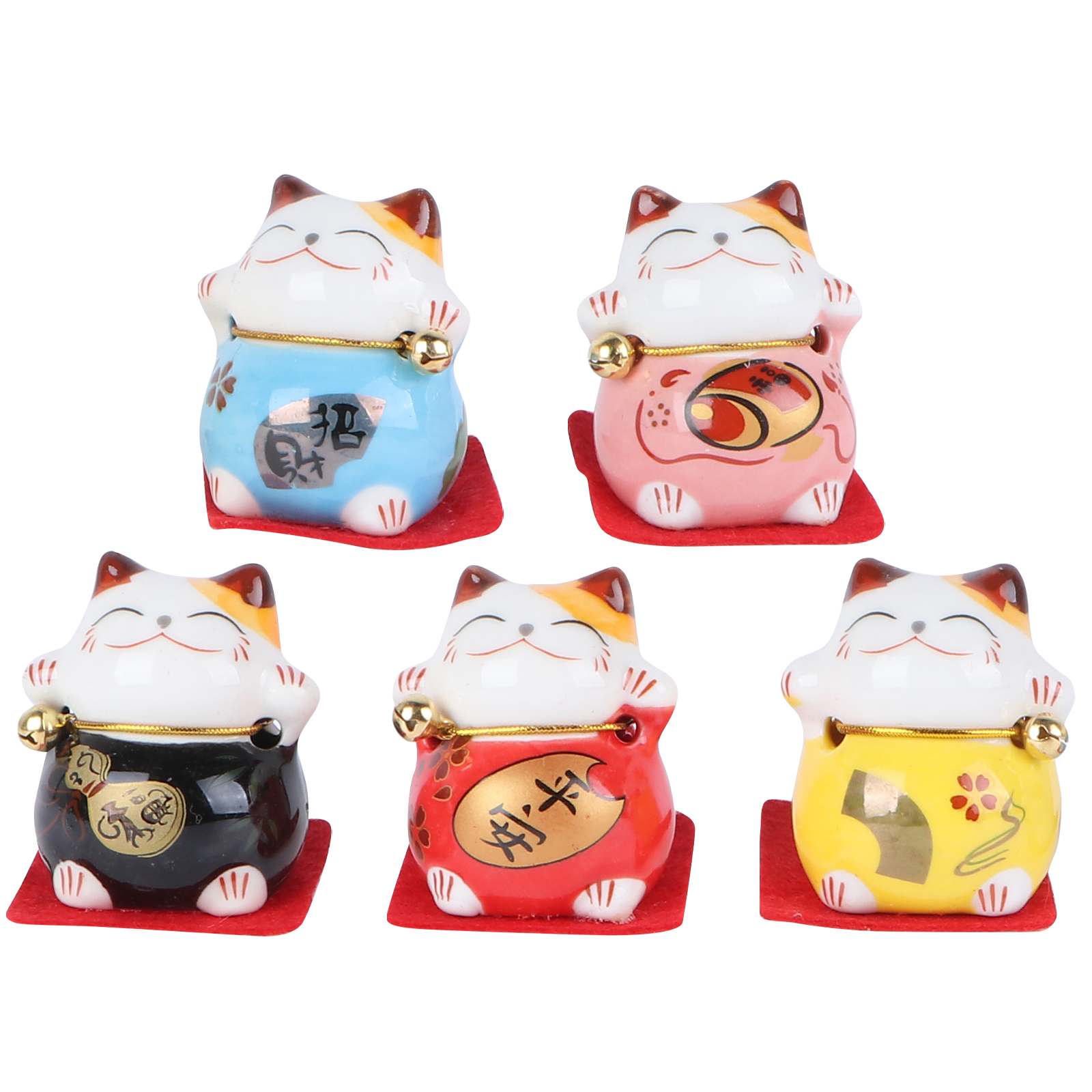 5Pcs Innovative Fortune Cat Ornament Mini Ceramic Auspicious Cat Art Crafts