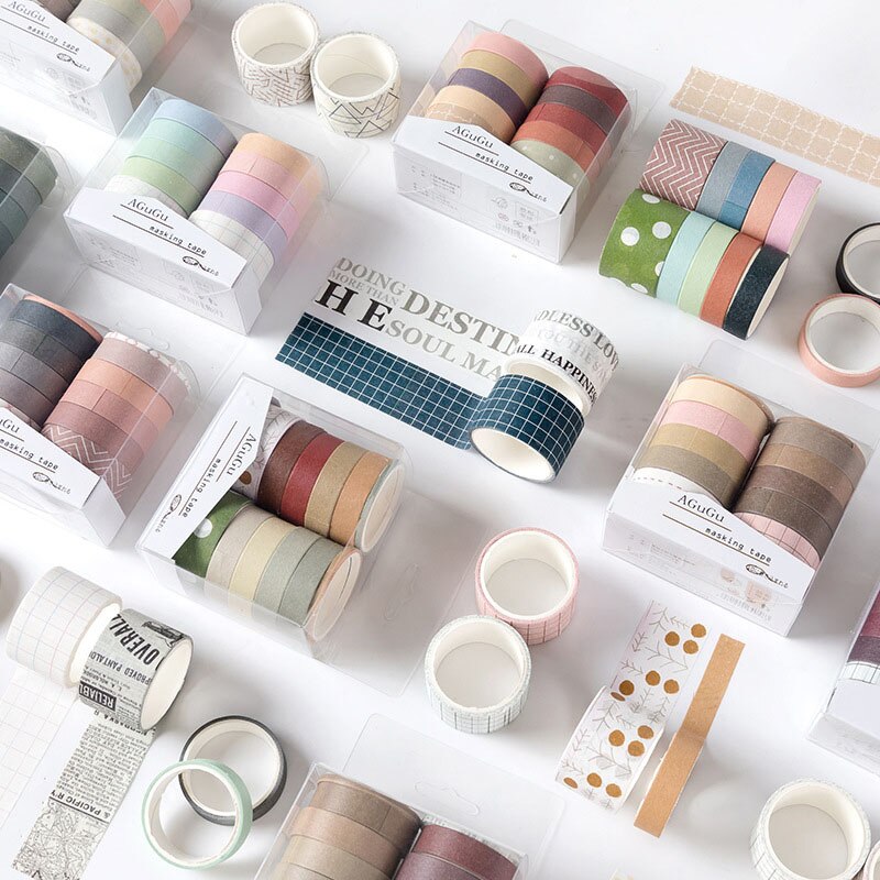 10Pcs/Set Decorative Adhesive Tape Kawaii Masking Tape Cute Grid Washi Tape Set For Kids DIY Scrapbooking Diary Photos Albums