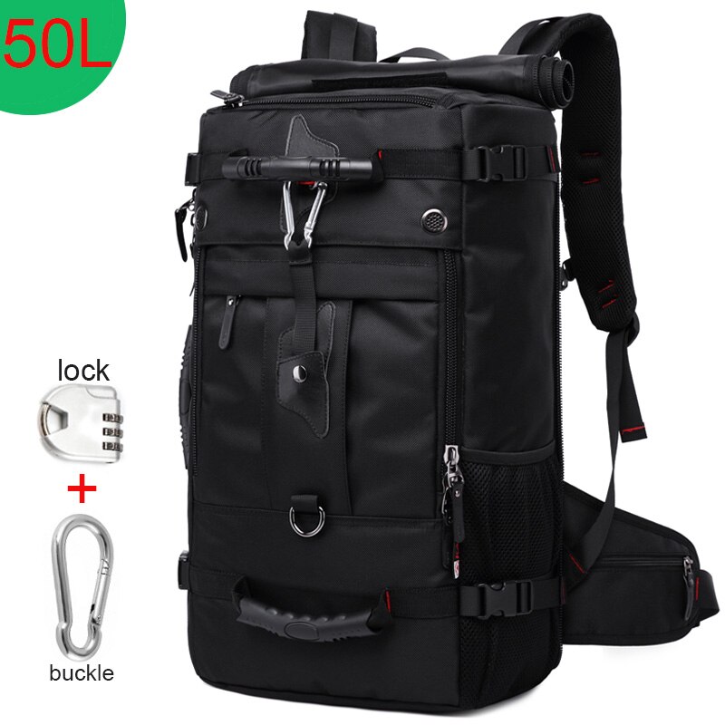 KAKA 50L Wasserdichte Reise Rucksack Männer Frauen Multifunktions 17,3 Laptop Rucksäcke Männlichen draussen Gepäck Tasche mochilas Beste: Schwarz 50L