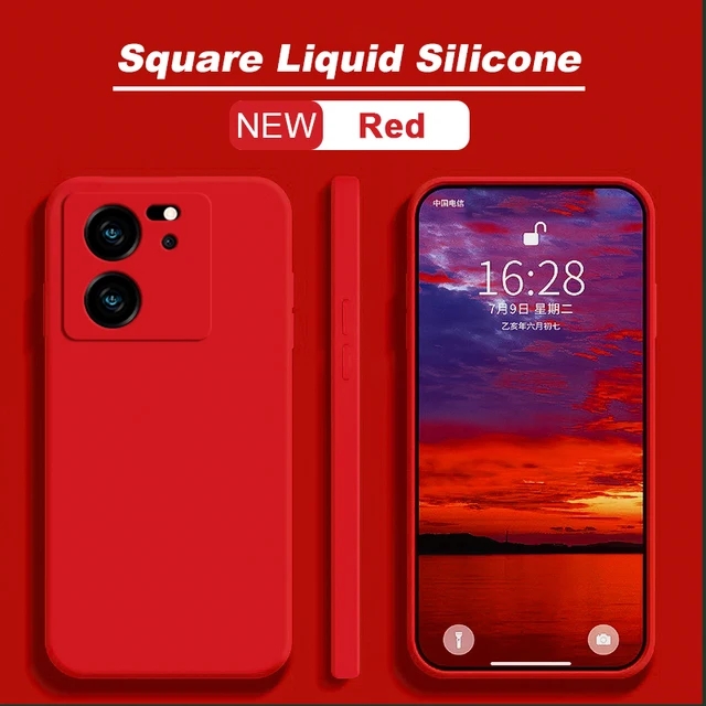 Para xiaomi 13t 13 t pro caso quadrado líquido silicone casos de telefone para xiaomi mi 13t 13 t mi13 mi13t xiaomi13t pro capa traseira macia: Microfibra / Rosa salmão