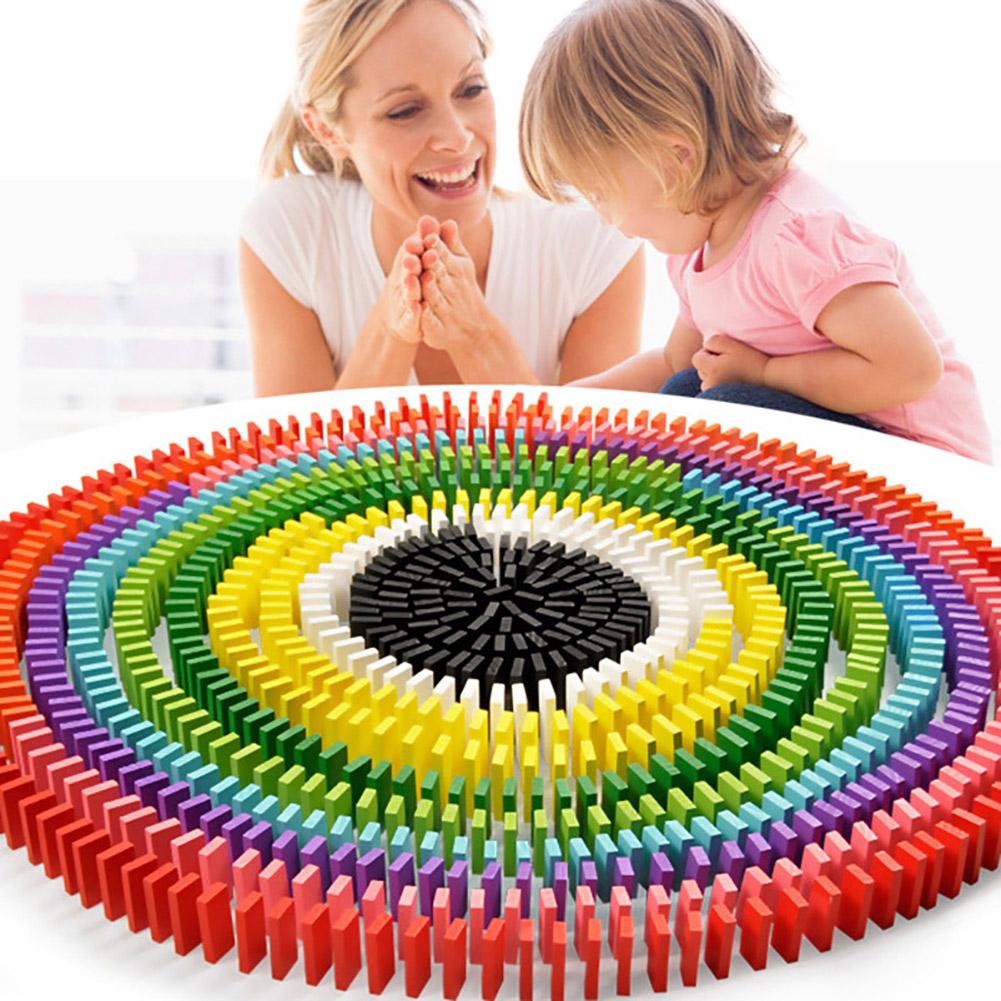 120pcs Children Color Sort Rainbow Wood Domino Blocks Kits Early Bright Dominoes Games Educational Toys For Kid