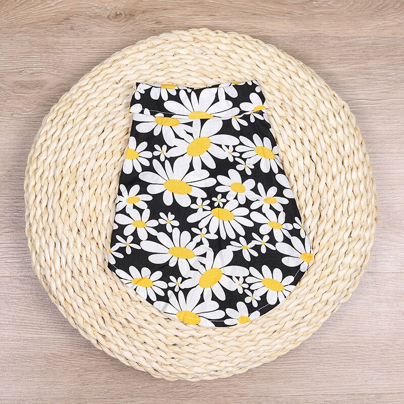 T-shirt à deux pattes en coton avec imprimé de chrysanthème pour chien, gilet d'été à boutons, produit pour animaux de compagnie, fournitures pour chiens, nouveauté: Black / S