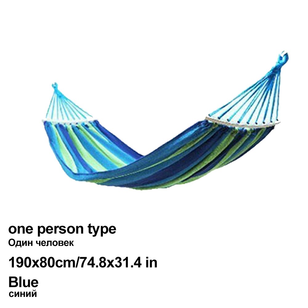 Portable Canvas Hammock Travelling Outdoor Picnic Wooden Swing Chair Camping Hanging Bed Garden Furniture with Backpack: Blue(1 type)