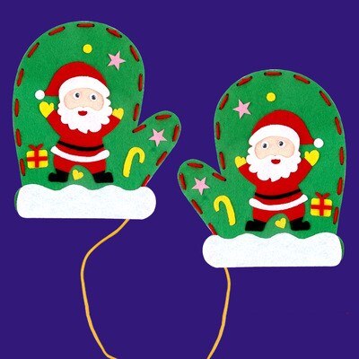 Gant de noël, non-tissé, pour enfants de noël, fait à la main, paquet de matériel pour faire soi-même, gant dessin animé, bricolage maternelle: Santa Claus
