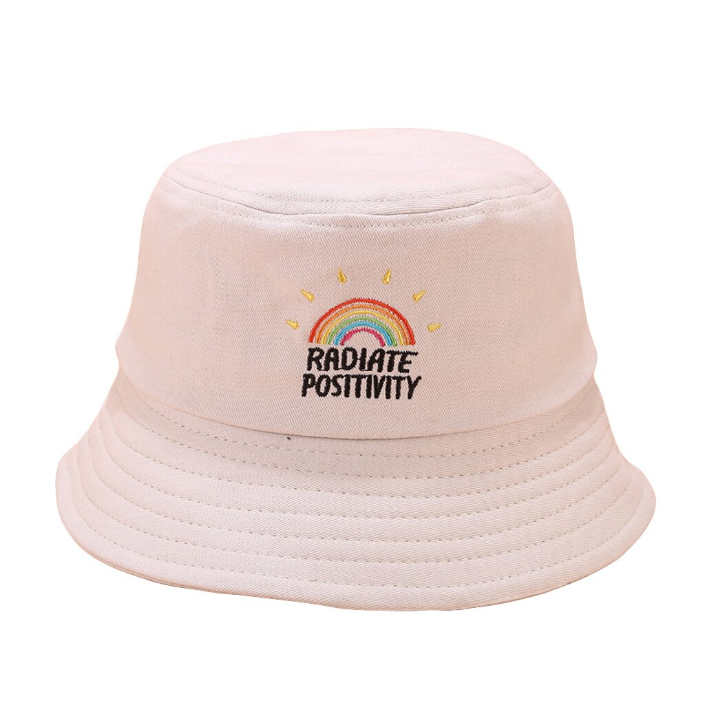 Kvinder regnbue print lærred foldbar udendørs spand hat sol hat cap: Beige