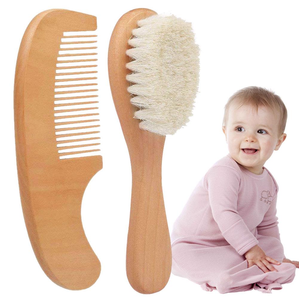 Peine de seguridad de madera para bebé, cepillo de lana para el cuidado del cabello, Kit de masaje para bebé, Material de seguridad para la salud del bebé, herramientas de aseo, 2 unids/set por juego