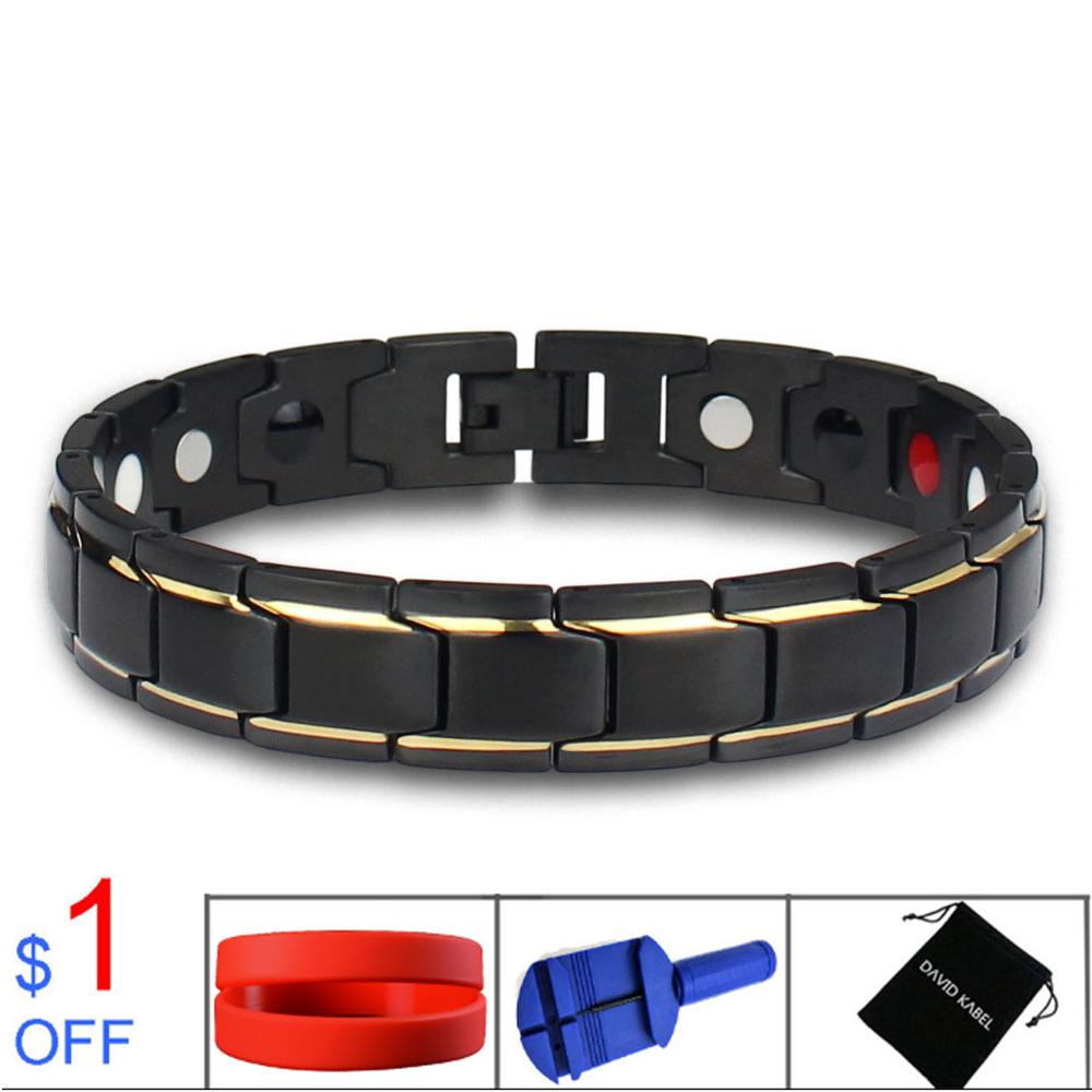 Bracelets de thérapie magnétique de Germanium d'hologramme de femmes guérissant le Bracelet d'équilibre d'énergie de Tourmaline noire des hommes bijoux de soins de santé: gold black color / 20.5 cm