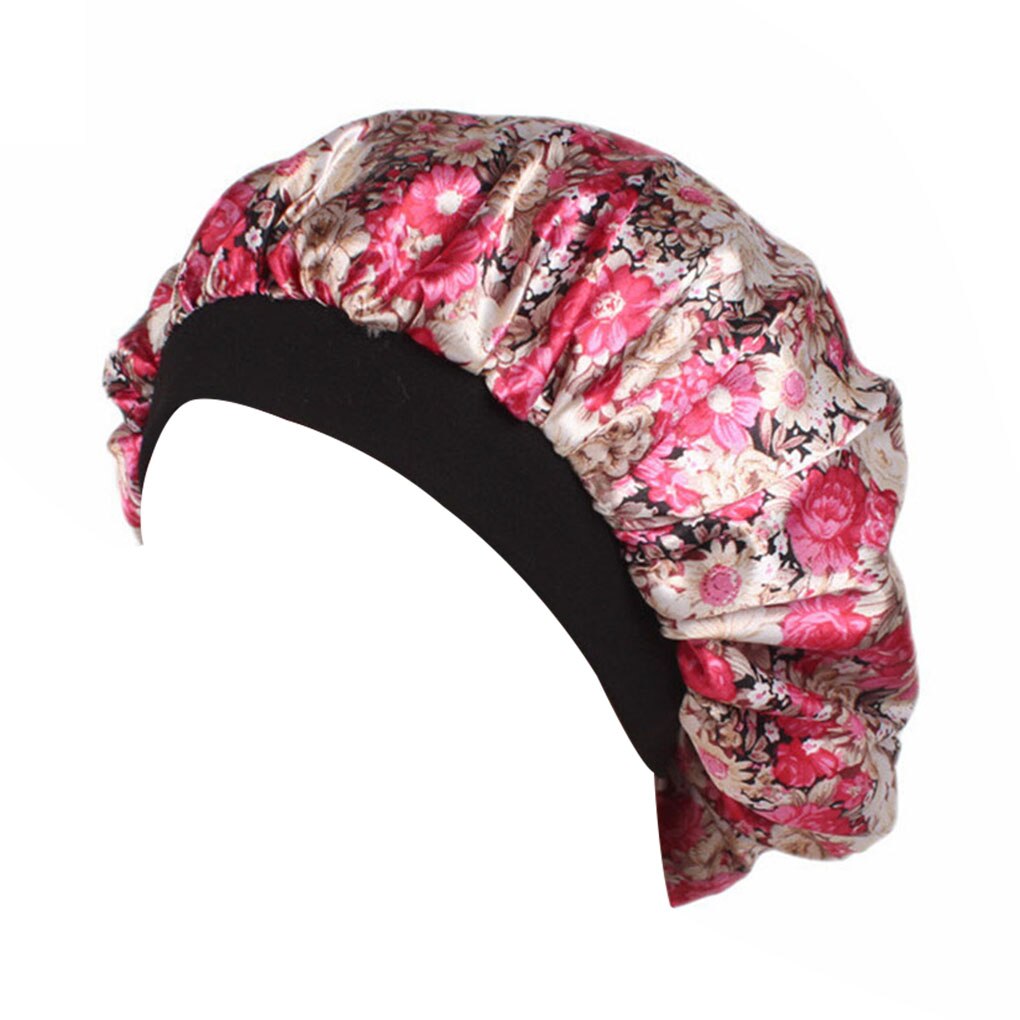 Bonnet de nuit en Satin pour adultes, unisexe, à larges bords, à fleurs, pour printemps, automne et hiver: red small floral