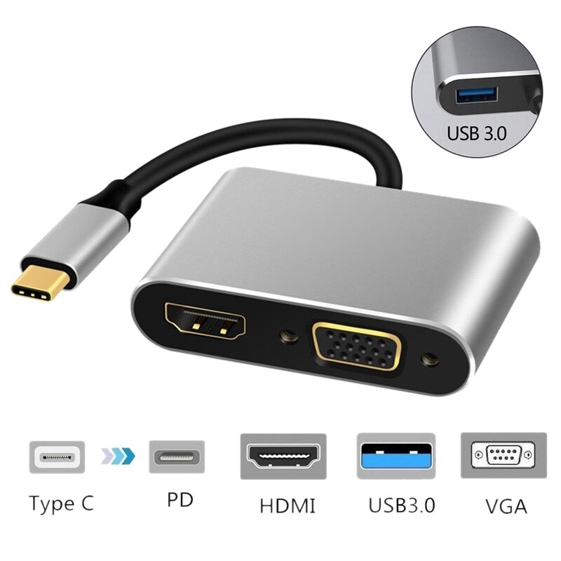 4 in 1 USB C HDMI Type C to HDMI 4K Adapter VGA USB3.0 o Video Converter PD 87W Fast Charger for Pro for Samsung S9