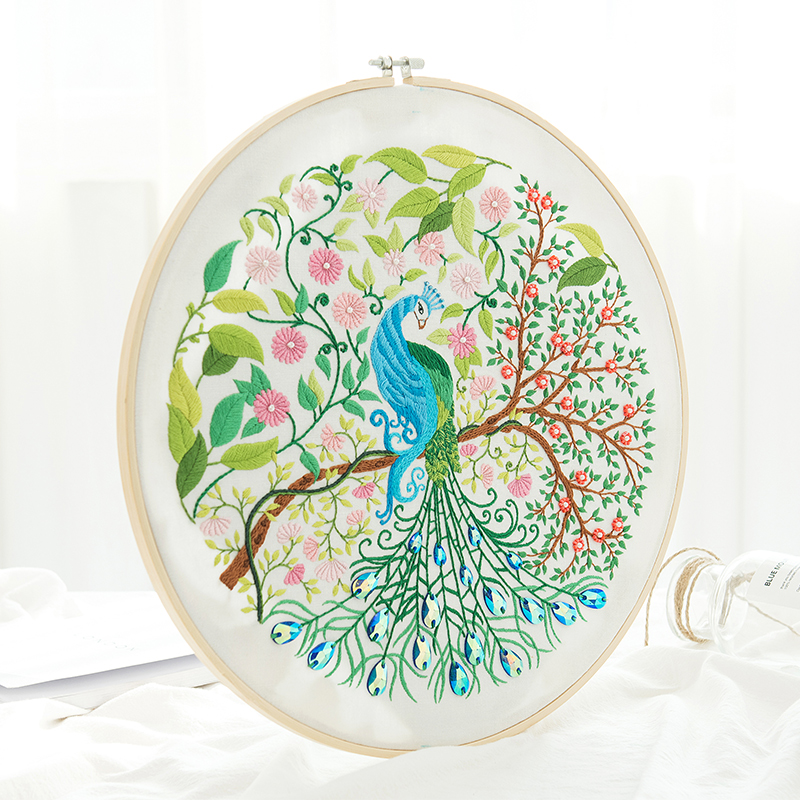 Kit de bordado a mano de pavo real para manualidades, bordado con flores, conjuntos de punto de cruz, costura hecha a mano, arte, manualidades, decoración del hogar