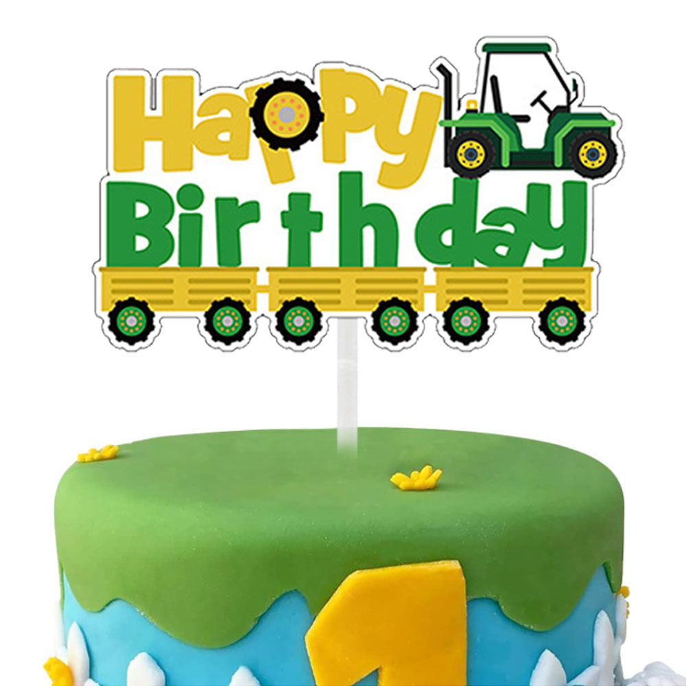 Tracteur gâteau Topper vert véhicule de ferme voitures joyeux anniversaire gâteau Topper enfants ferme tracteur thème fête tracteur gâteau décorations