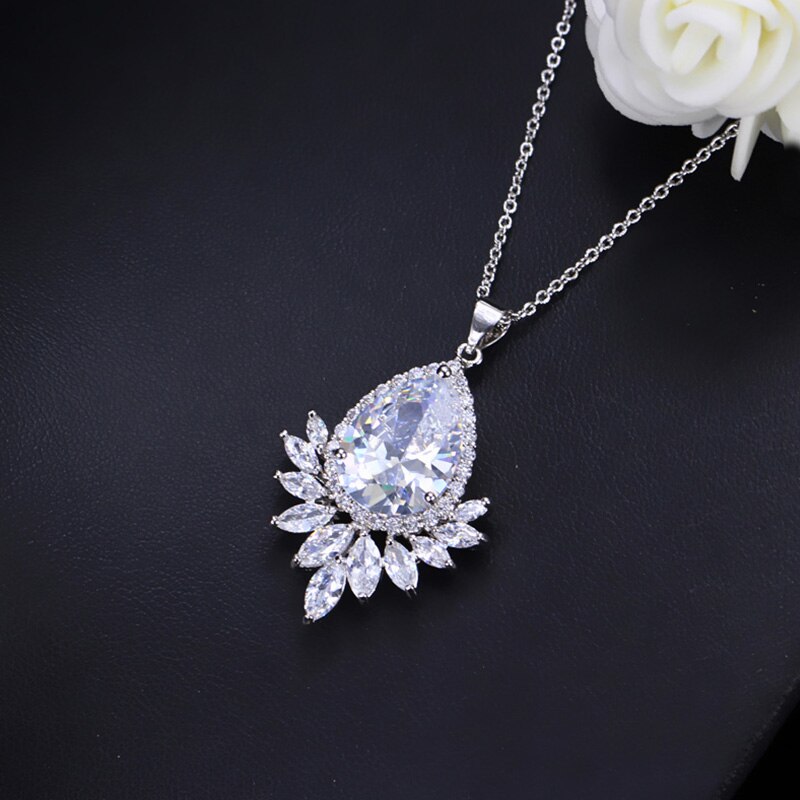 Pera Classic Marquise Cut Zirconia Crystal Big Bule Green Water Neklaces Pendants for Women Daily Dinner Party Jewelry P007: White