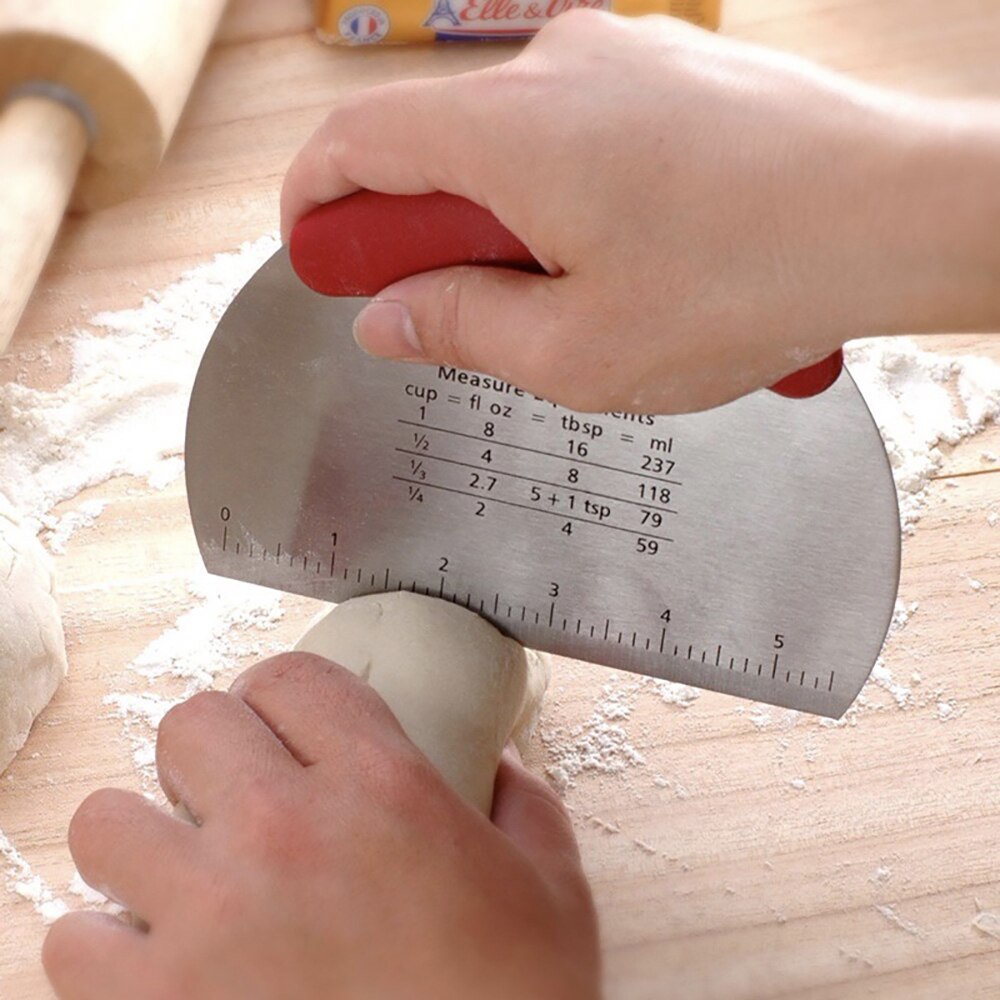 Rvs Deeg Cutter Schraper Pasta Mes Met Meting Marks Brood Gebak Pizza Maken Tool Voor Keuken Pastry Chef