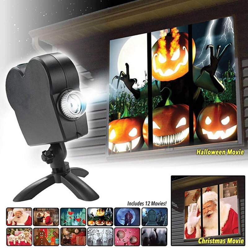 Fenster Anzeige LED Flutlicht Weihnachten Scheinwerfer Projektor Wunderland 12 Filme Projektor Lampe Halloween Party Lichter