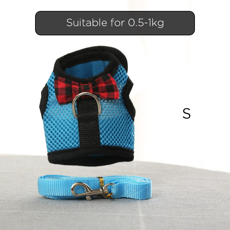 Konijnentuig met lijnset met engelenvleugels, nylon touwen, verstelbaar zacht mesh vest, harnas voor konijnen: S - blauw