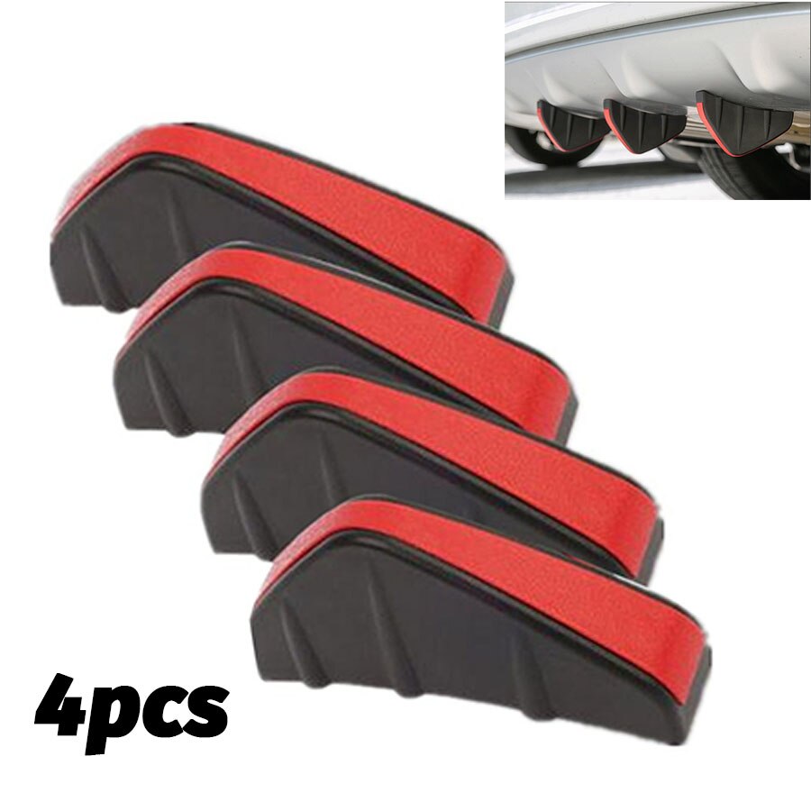 4pcs Car Rear Bumper Diffuser Shark Fin Spoiler Lip Wing Splitter Protector Universal Black and Red