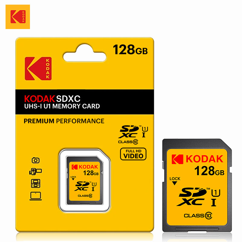 KODAK 100% Original 64GB 128GB SD Card Memory Cards Class10 256GB U1 HD SD Card Memory Card SDXC V30 Memory Cards for Camera: 128GB
