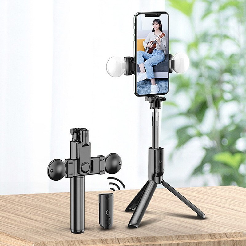 Bluetooth Selfie Stok Statief Handheld Afstandsbediening Monopod Met Led Licht Invullen Draagbare Mini Mobiele Telefoon Selfie Stok