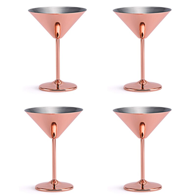 304 Stainless Steel 240ml 8OZ Martini Cocktail Cups High Heel Metal Wine Glass for Bar KTV Champagne: Rose 4