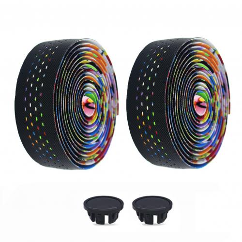 1Pair Road Bike Bicycle Handlebar Tape EVA Anti-slip Bicycle Handle Bar Tapes Wrap Cork Guideline Fixing Strap with Plugs: Multicolor