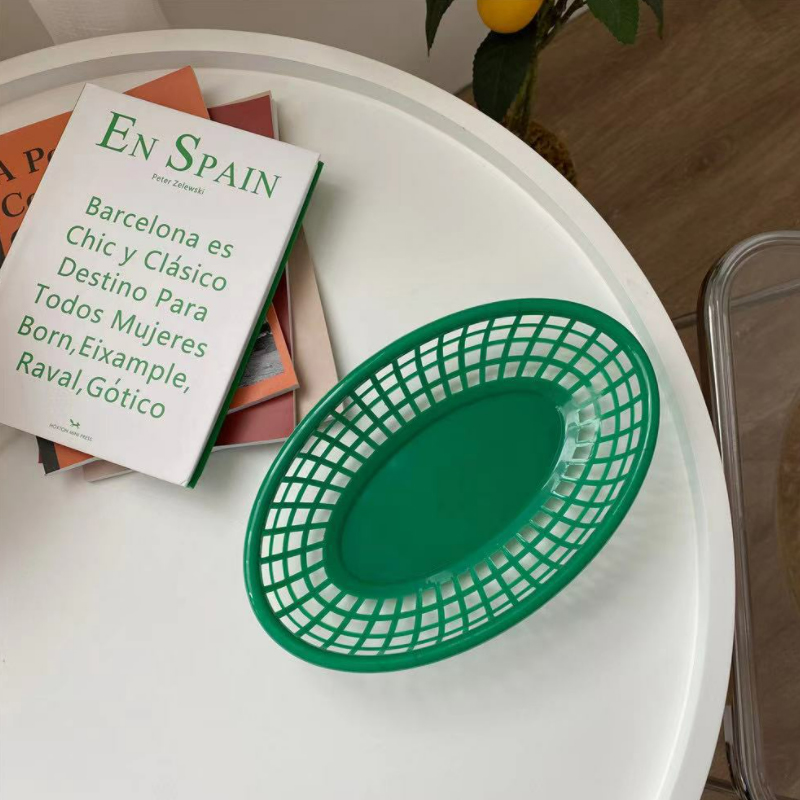 Plastikfad oval madkurv køkken skrivebord opbevaringskurv hund serveringstallerken restaurant fastfood bakke foto rekvisit indretning