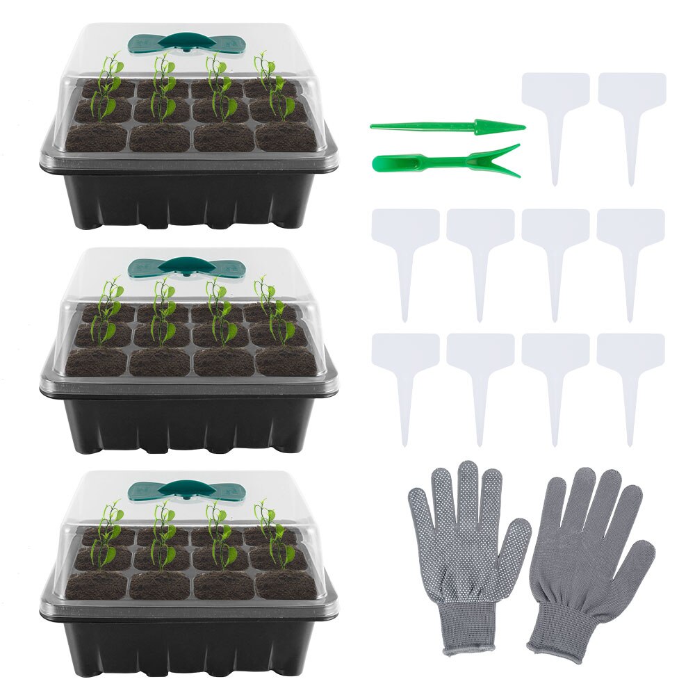 3Pcs 12/24 Cellen Zaad Starter Trays Plant Zaden Grow Box Trays Kieming Doos Met Transparante Deksels Doos Kwekerij potten: 12 Cells
