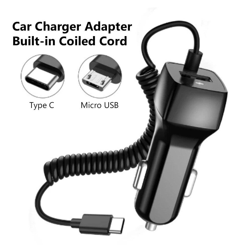 3.1a/15w micro-usb-typ-c-autoladegerät-adapter mit spiralkabel und usb-a-anschluss für samsung-, huawei-, xiaomi-, iphone- und ipad-ladegeräte