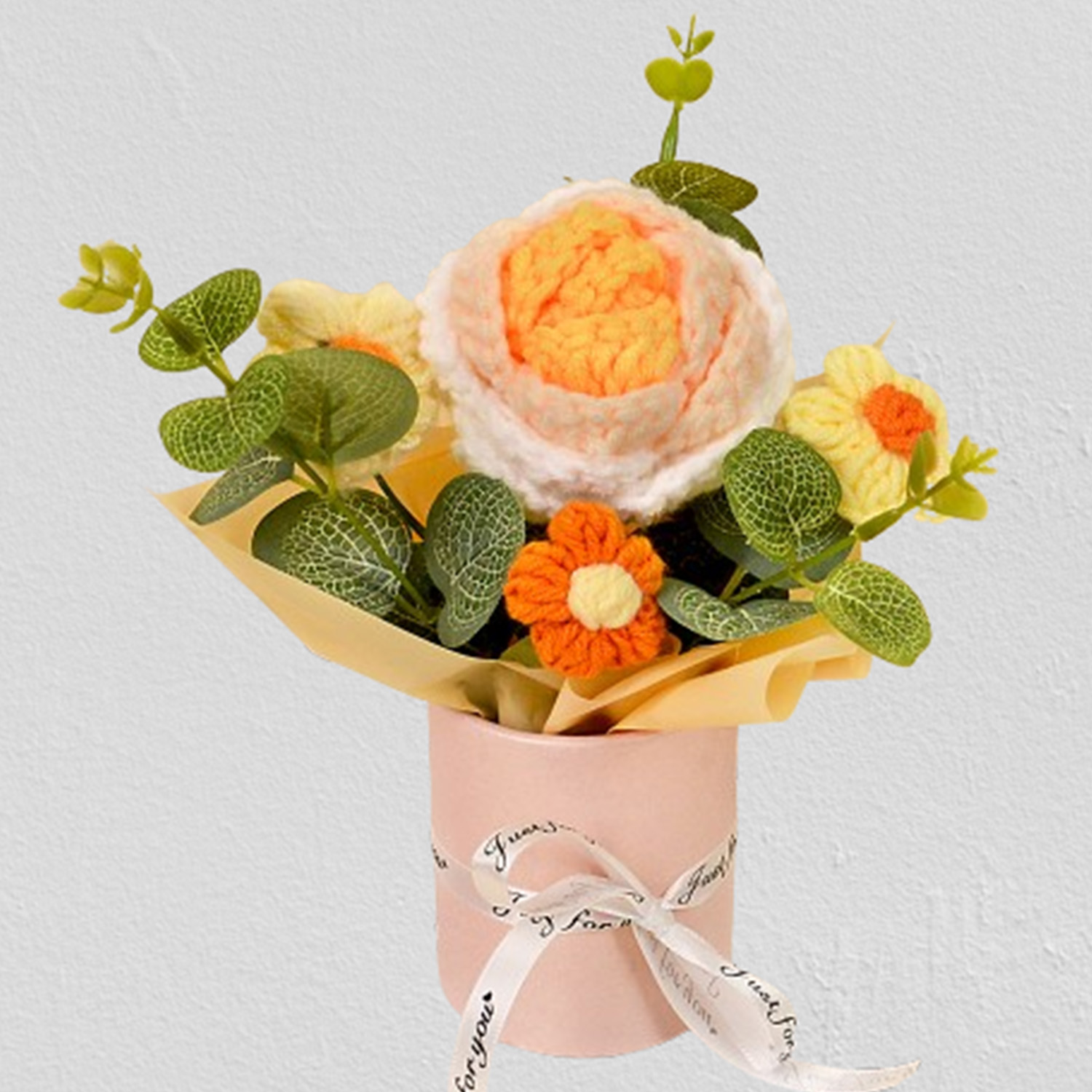 Ramos de flores de ganchillo hechos a mano, tela tejida de ganchillo, ramo de rosas y girasoles, decoración del hogar y para mujer, esposa, mamá, 1 ud.: Oro