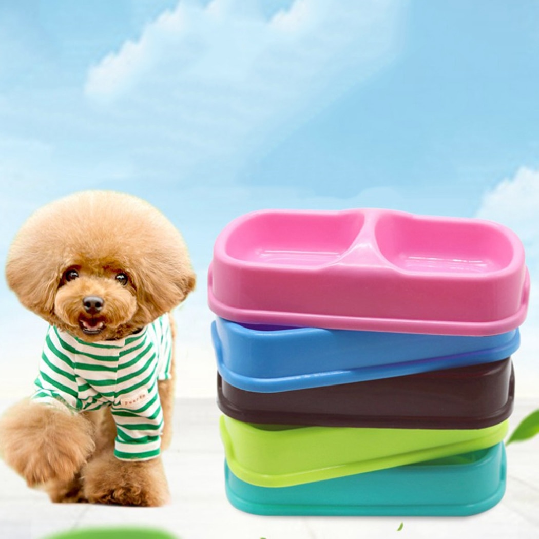 1PCS Pet Bowl Anti-skid Double-bowl Pet Food Bowl Pet Feeder Bowl PP Plastic Cat Bowl Non-slip Pet Feeders for Cats