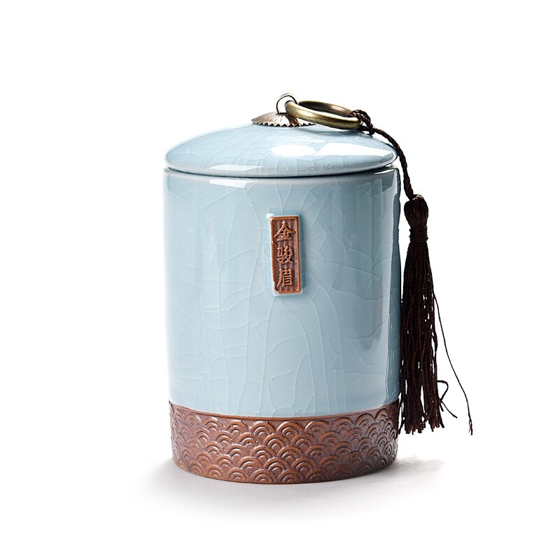 1 pc kinesisk keramisk tekasse kung fu te sæt grøn porcelæn te ting mini flaske opbevaringsboks bærbar rejse opbevaringsboks: Jinjunmei pulverblå