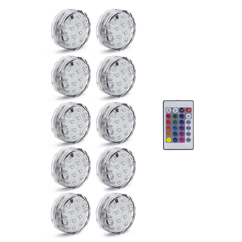 10 LED Remote Controlled RGB Submersible Light Battery Operated Underwater Night Lamp Outdoor Vase Bowl Garden Party Decoration: 1 control  10 lghts