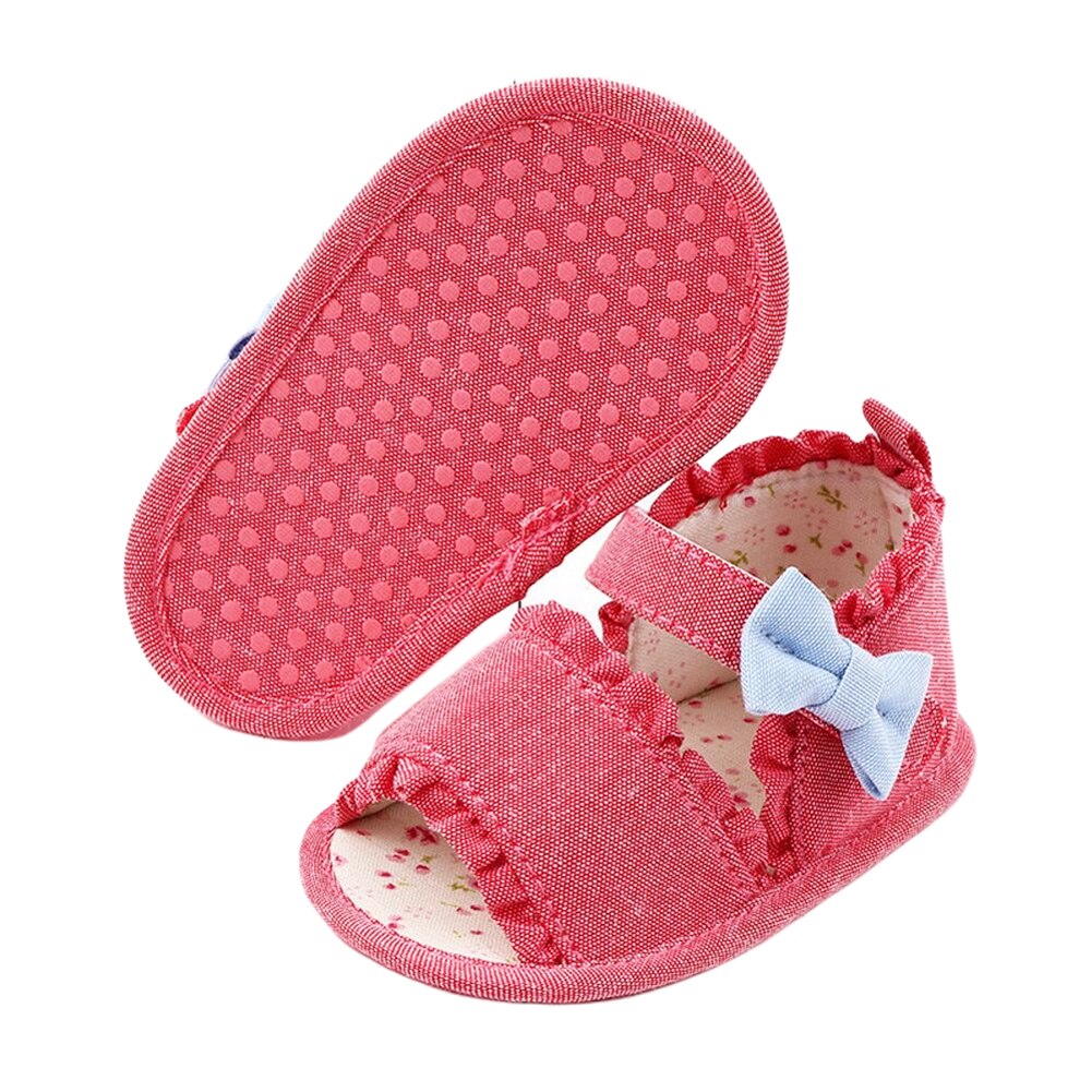 Newborn Baby Girls Crib Shoes, Cute Summer Bowknot Floral Sandals Soft Anti-Slip Sole Toddler First Walkers