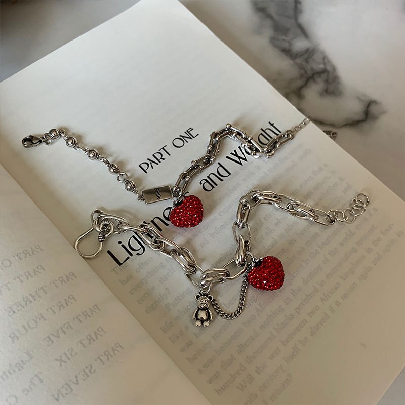 Foxanry 925 selo grosso corrente pulseiras para as mulheres na moda elegante encantador espumante morango zircão festa jóias