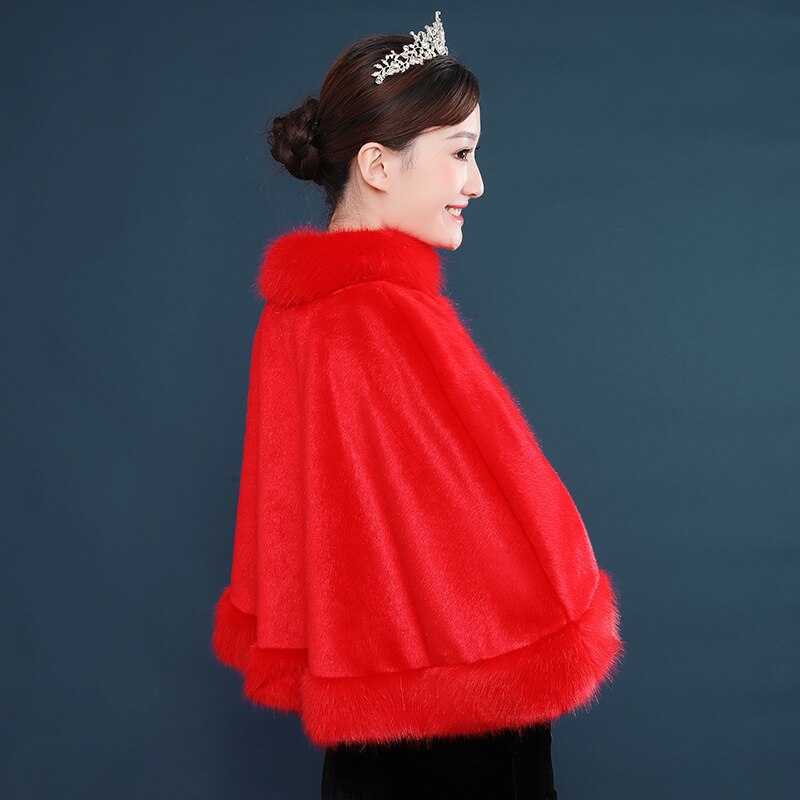 nouveauté fausse fourrure hiver Cape nuptiale courte mariage manteaux fête enveloppes veste blanc rouge femmes Wrap manteaux en Stock