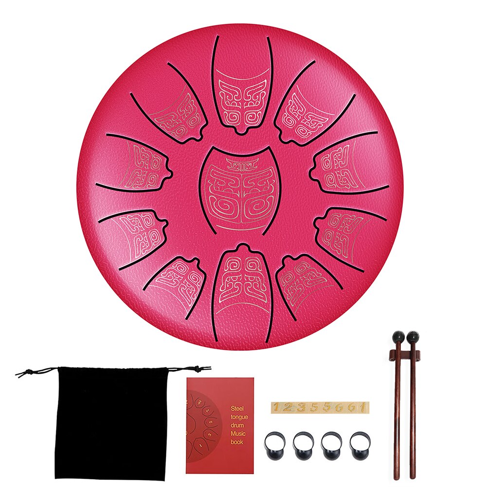 6 inch 11 Tune Steel Tongue Drum Percussion Musical Instrument Hand Tank Drum with Bag Drumsticks Sticker for Children Beginner: Pink B