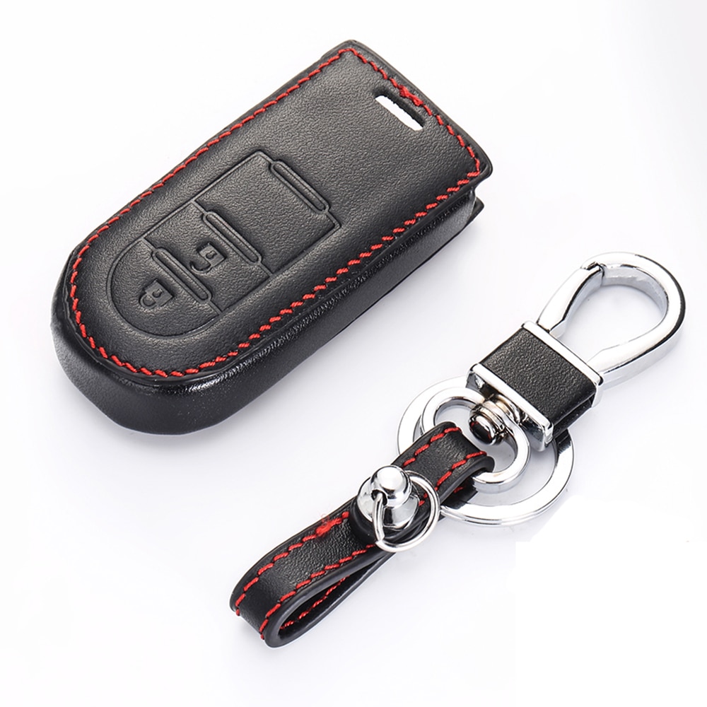 Top Layer Leather Car Key Cover for Toyota Rush Daihatsu Tanto LA600S LA800S LA610S Perodua Smart Keys Case 2 Buttons Keychain