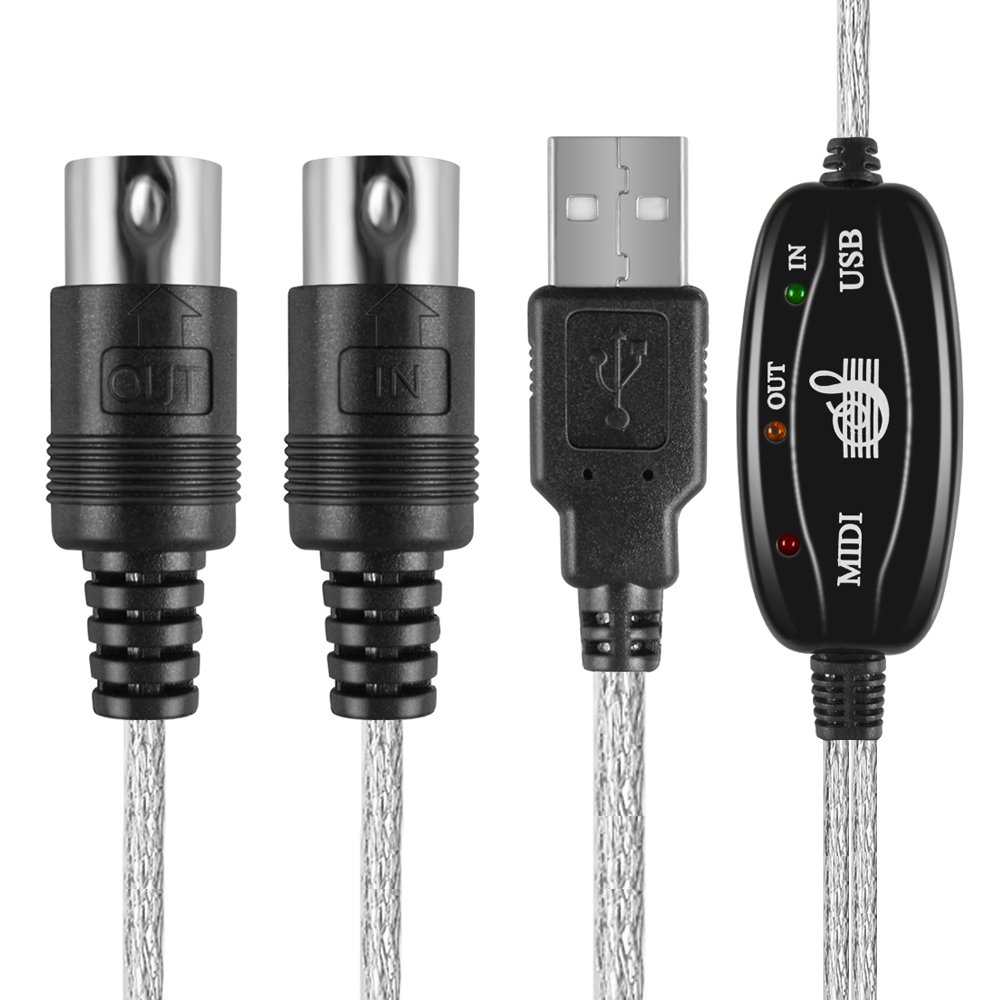 6FT USB to MIDI Cable Converter 2 in 1 PC to Synthesizer Music Studio Keyboard Interface Wire Plug Controller Adapter Cord 16 Ch