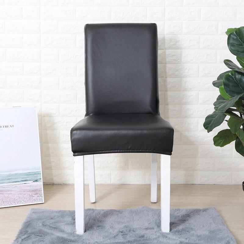 PU Leather Solid Color Chair Cover Waterproof Dining Chair Covers Hotel Banquet Wedding Seat Covers Chair Protector