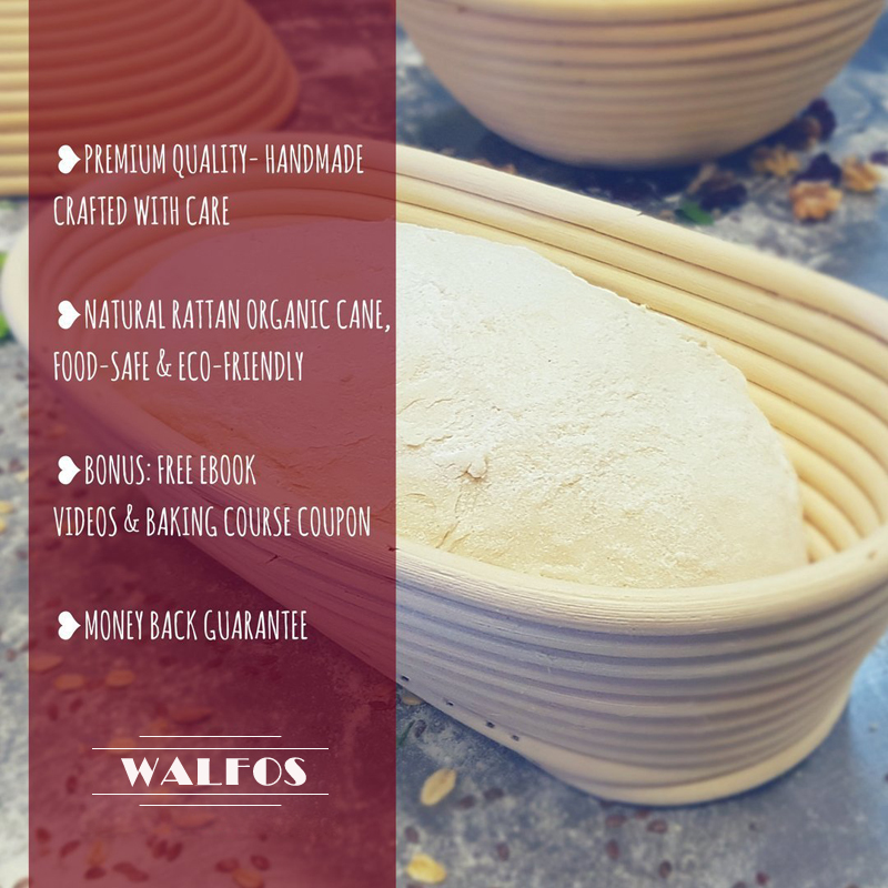 WALFOS panier en osier de Fermentation en rotin naturel, Baguette de campagne, pain français, pâte à pain, paniers Banneton